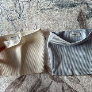 Babaton Ribbed Tube Tops in Cream and Light Blue